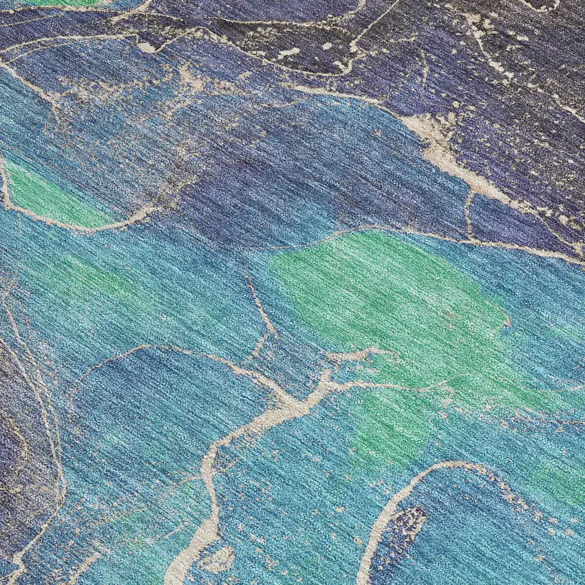 Blue Green And Orange Abstract Washable Indoor Outdoor Area Rug Photo 3