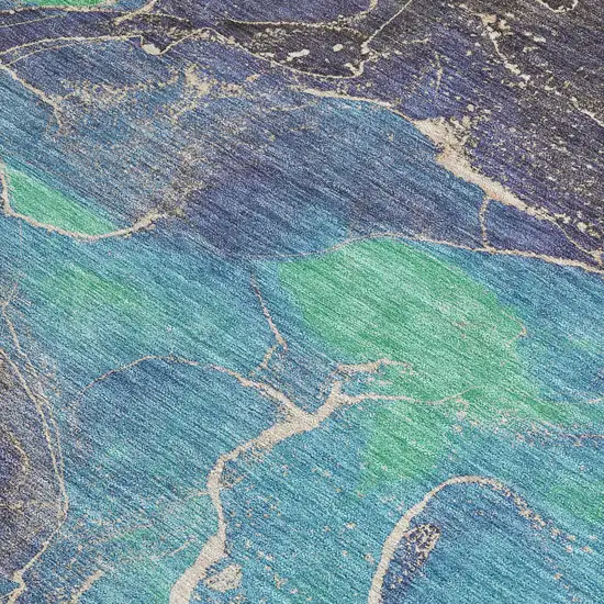 Blue Green And Orange Abstract Washable Indoor Outdoor Area Rug Photo 3