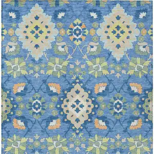 Photo of Blue Green And Orange Oriental Washable Indoor Outdoor Area Rug