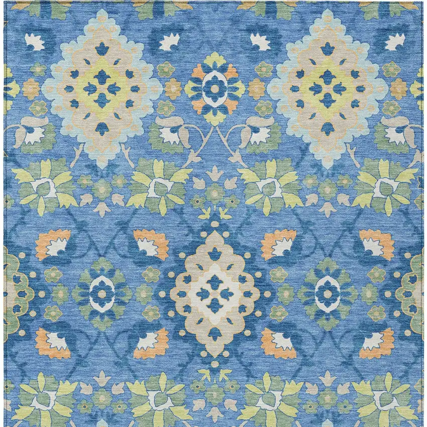Blue Green And Orange Oriental Washable Indoor Outdoor Area Rug Photo 6