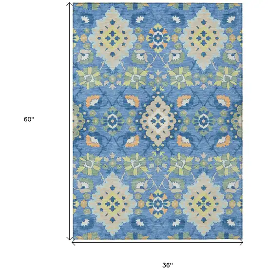 Blue Green And Orange Oriental Washable Indoor Outdoor Area Rug Photo 3