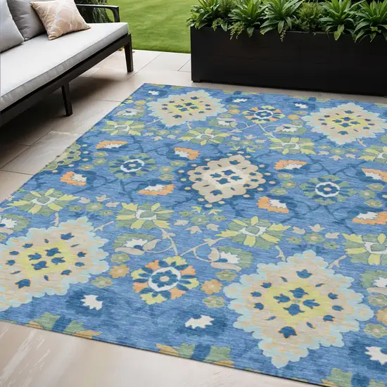 Blue Green And Orange Oriental Washable Indoor Outdoor Area Rug Photo 1