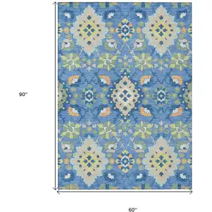 Photo of Blue Green And Orange Oriental Washable Indoor Outdoor Area Rug