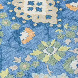 Photo of Blue Green And Orange Oriental Washable Indoor Outdoor Area Rug