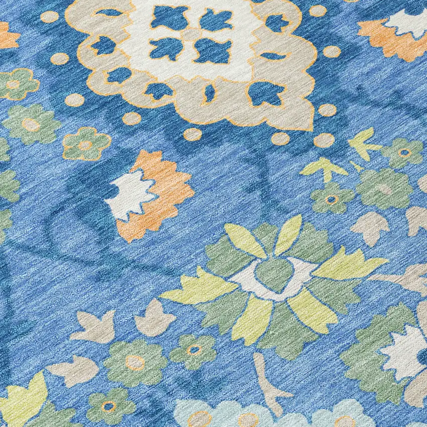 Blue Green And Orange Oriental Washable Indoor Outdoor Area Rug Photo 5