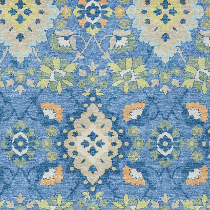 Blue Green And Orange Oriental Washable Indoor Outdoor Area Rug Photo 6