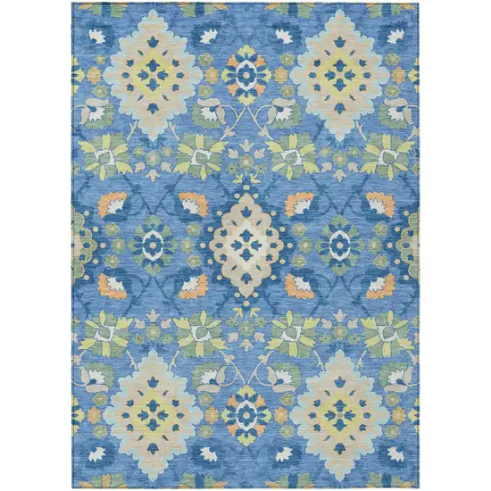 Blue Green And Orange Oriental Washable Indoor Outdoor Area Rug Photo 2