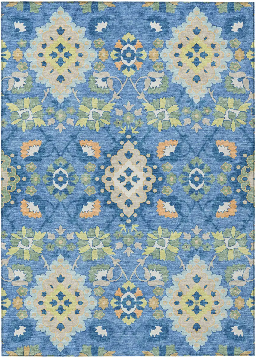 Blue Green And Orange Oriental Washable Indoor Outdoor Area Rug Photo 2