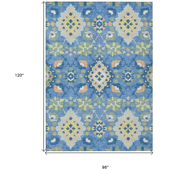 Blue Green And Orange Oriental Washable Indoor Outdoor Area Rug Photo 3