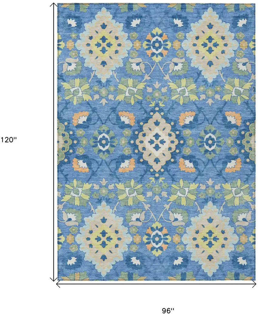 Blue Green And Orange Oriental Washable Indoor Outdoor Area Rug Photo 3