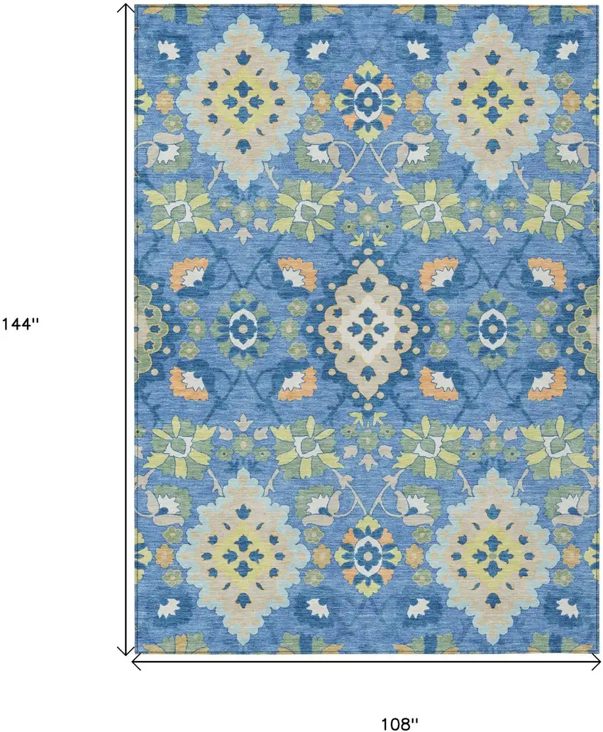 Blue Green And Orange Oriental Washable Indoor Outdoor Area Rug Photo 7