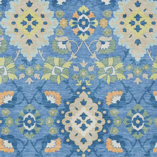 Blue Green And Orange Oriental Washable Indoor Outdoor Area Rug Photo 6