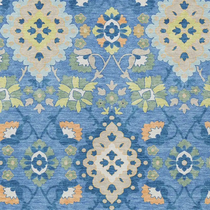 Blue Green And Orange Oriental Washable Indoor Outdoor Area Rug Photo 5
