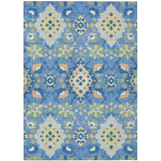 Blue Green And Orange Oriental Washable Indoor Outdoor Area Rug Photo 2
