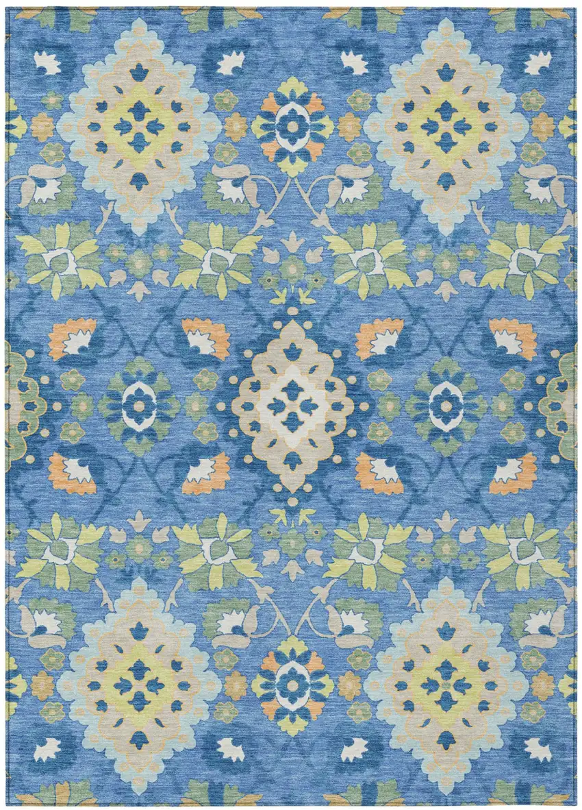 Blue Green And Orange Oriental Washable Indoor Outdoor Area Rug Photo 2