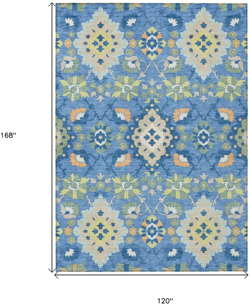 Blue Green And Orange Oriental Washable Indoor Outdoor Area Rug Photo 3