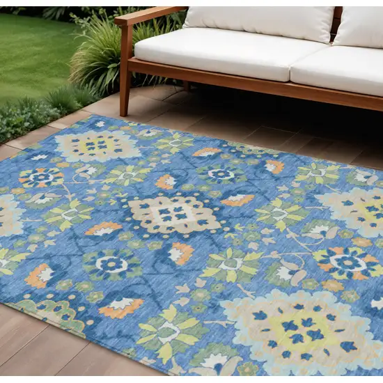 Blue Green And Orange Oriental Washable Indoor Outdoor Area Rug Photo 1
