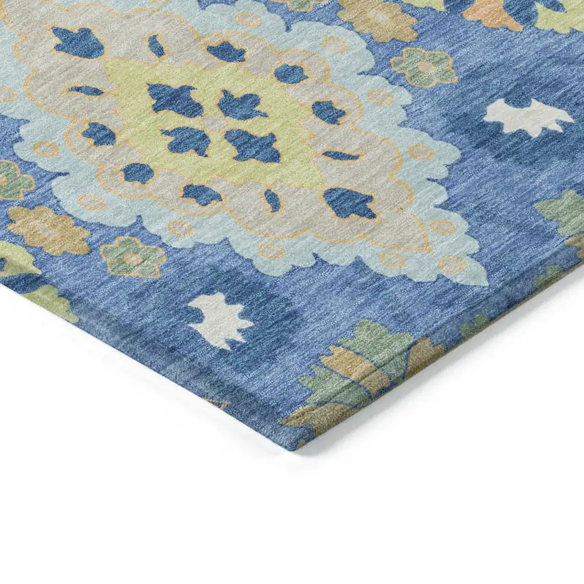 Blue Green And Orange Oriental Washable Indoor Outdoor Area Rug Photo 4