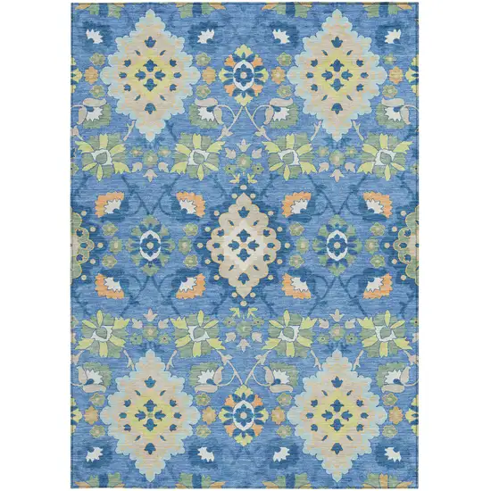 Blue Green And Orange Oriental Washable Indoor Outdoor Area Rug Photo 7