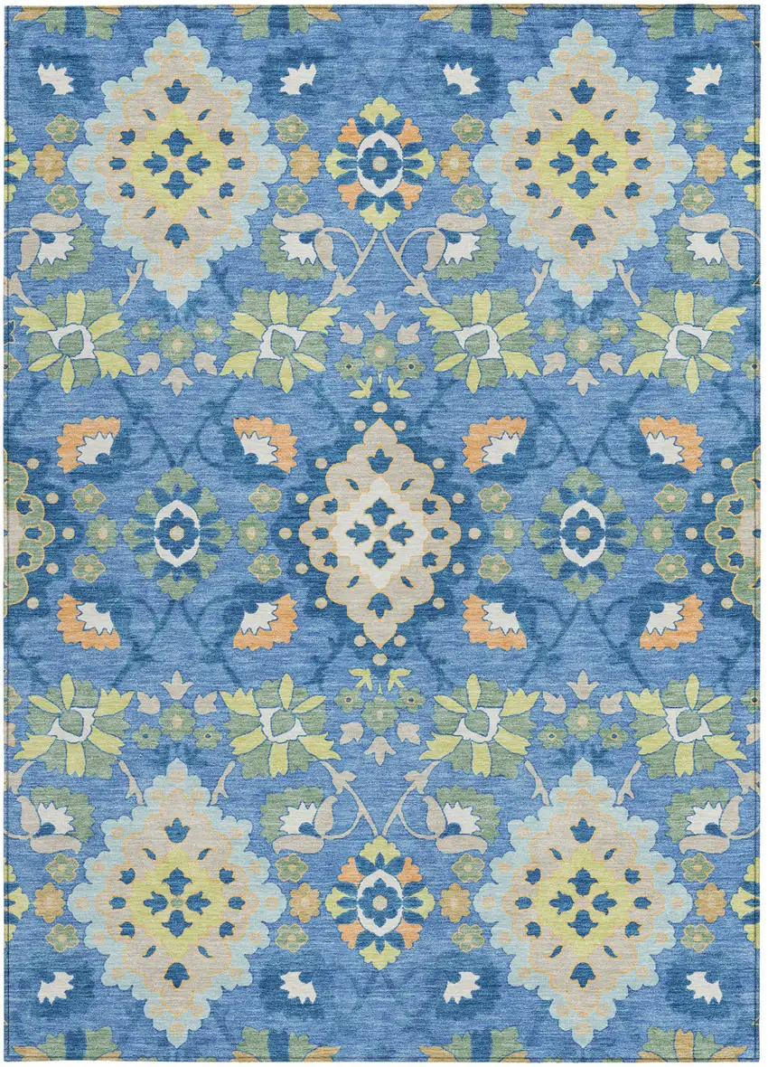 Blue Green And Orange Oriental Washable Indoor Outdoor Area Rug Photo 7