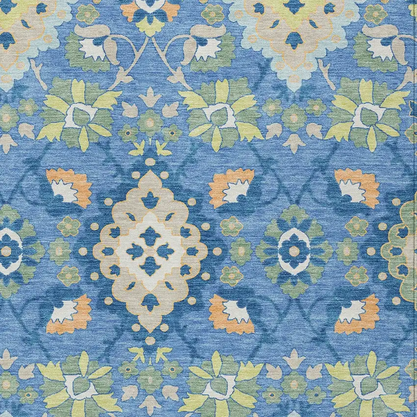 Blue Green And Orange Oriental Washable Indoor Outdoor Area Rug Photo 6