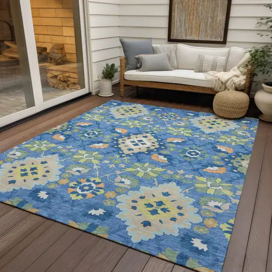 Blue Green And Orange Oriental Washable Indoor Outdoor Area Rug Photo 8