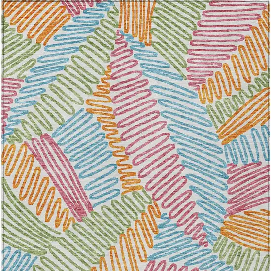 Blue Green And Pink Floral Washable Indoor Outdoor Area Rug Photo 7