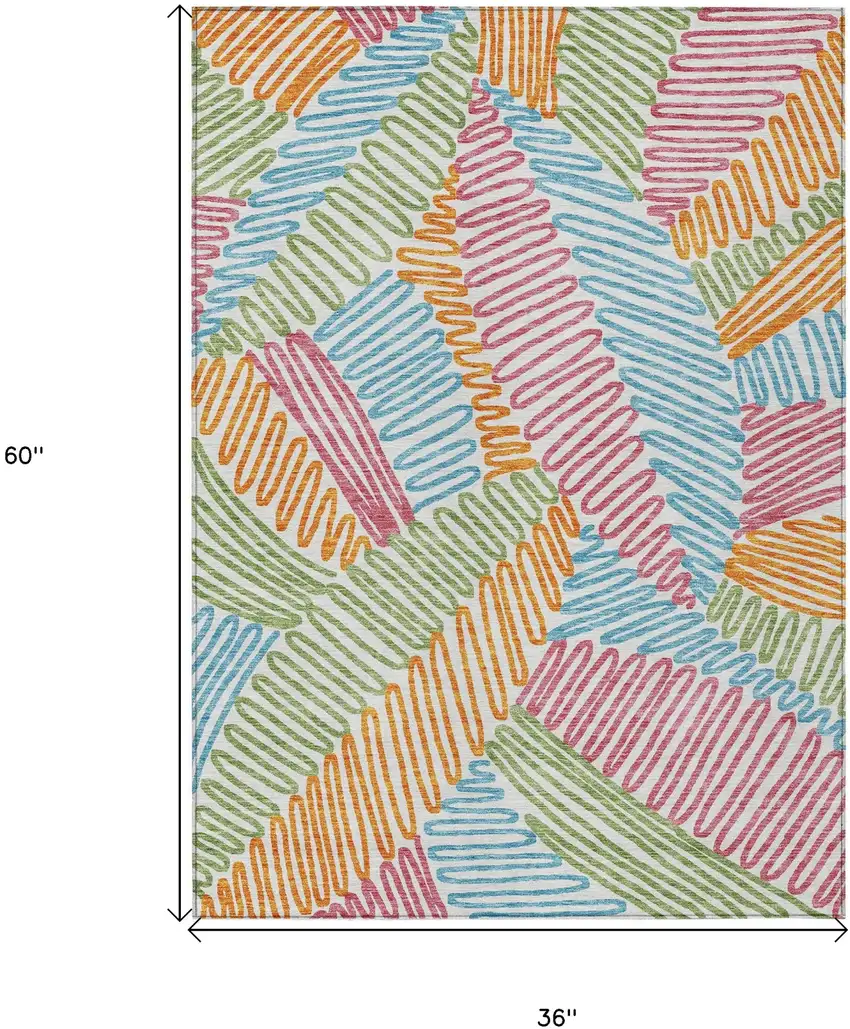 Blue Green And Pink Floral Washable Indoor Outdoor Area Rug Photo 3