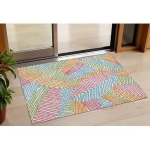 Photo of Blue Green And Pink Floral Washable Indoor Outdoor Area Rug