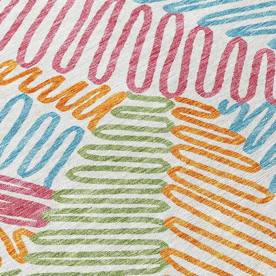 Blue Green And Pink Floral Washable Indoor Outdoor Area Rug Photo 4