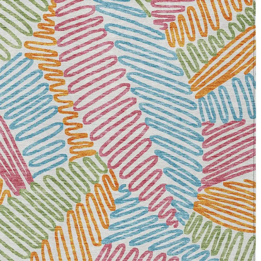 Blue Green And Pink Floral Washable Indoor Outdoor Area Rug Photo 7