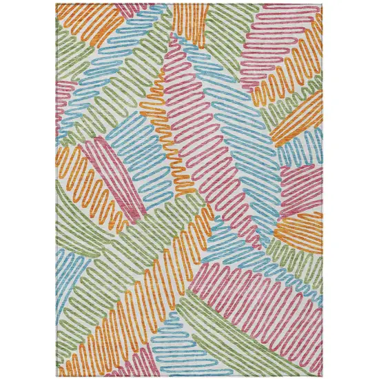 Blue Green And Pink Floral Washable Indoor Outdoor Area Rug Photo 2