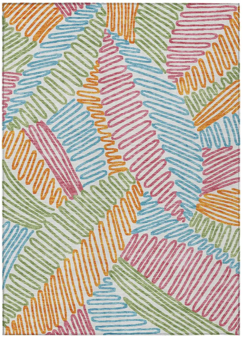 Blue Green And Pink Floral Washable Indoor Outdoor Area Rug Photo 2