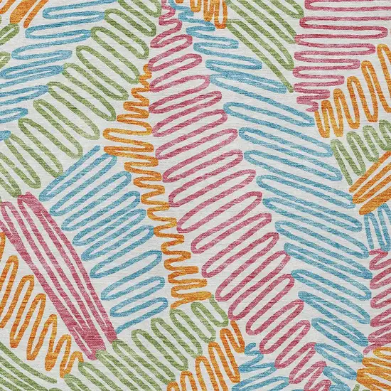 Blue Green And Pink Floral Washable Indoor Outdoor Area Rug Photo 7