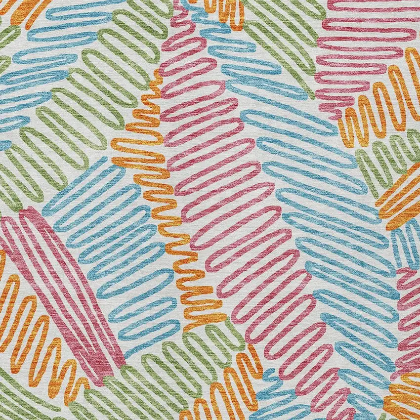 Blue Green And Pink Floral Washable Indoor Outdoor Area Rug Photo 7