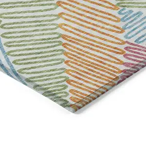 Photo of Blue Green And Pink Floral Washable Indoor Outdoor Area Rug