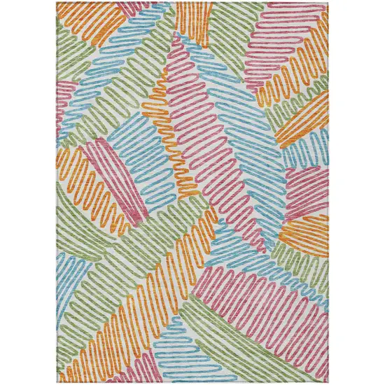 Blue Green And Pink Floral Washable Indoor Outdoor Area Rug Photo 2