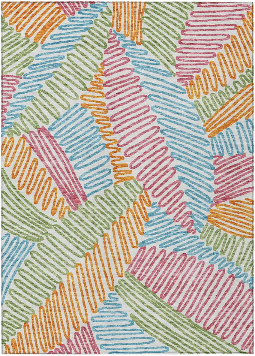 Blue Green And Pink Floral Washable Indoor Outdoor Area Rug Photo 2