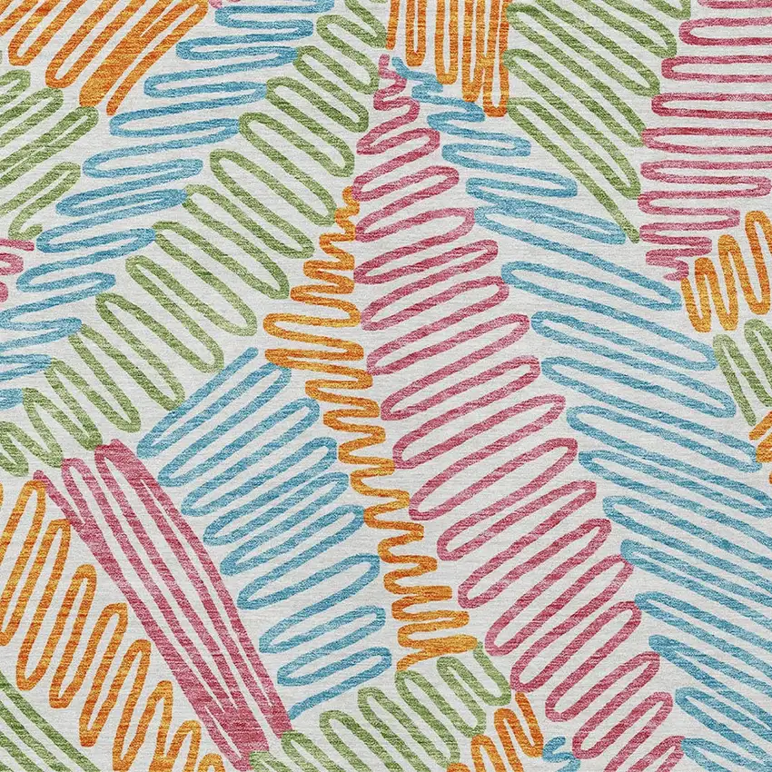 Blue Green And Pink Floral Washable Indoor Outdoor Area Rug Photo 7