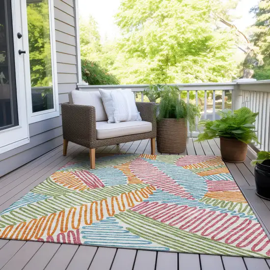 Blue Green And Pink Floral Washable Indoor Outdoor Area Rug Photo 9