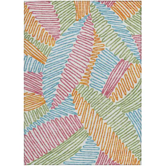 Blue Green And Pink Floral Washable Indoor Outdoor Area Rug Photo 8