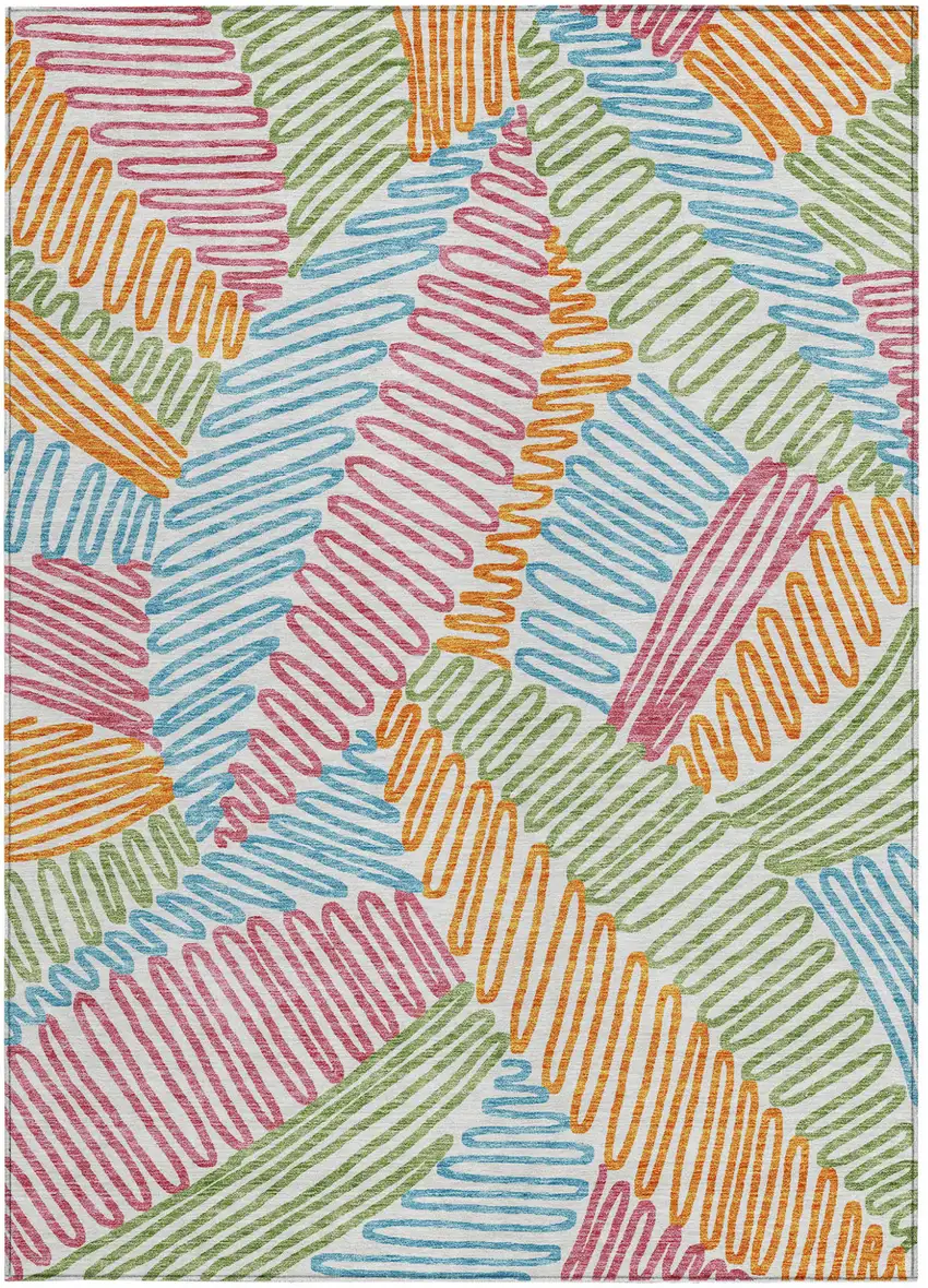 Blue Green And Pink Floral Washable Indoor Outdoor Area Rug Photo 8