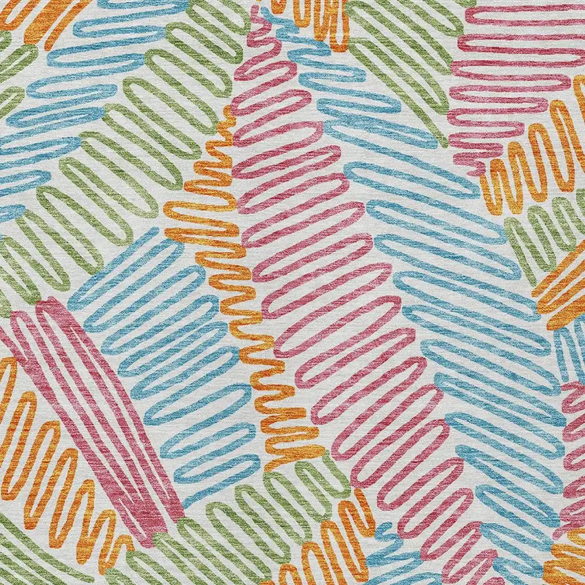 Blue Green And Pink Floral Washable Indoor Outdoor Area Rug Photo 7