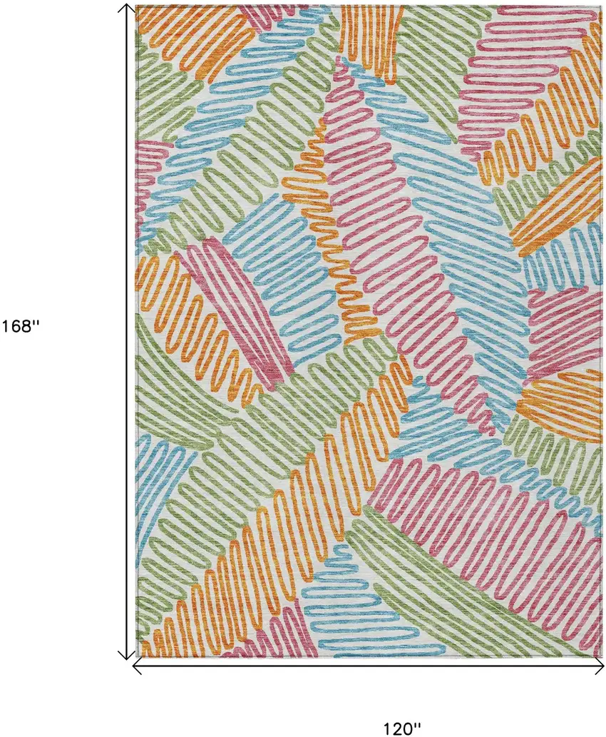 Blue Green And Pink Floral Washable Indoor Outdoor Area Rug Photo 3
