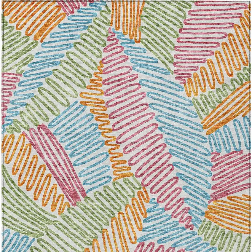 Blue Green And Pink Floral Washable Indoor Outdoor Area Rug Photo 8