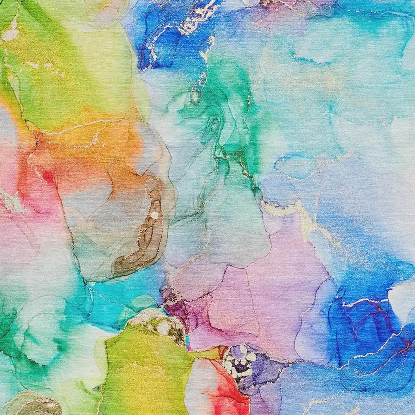 Blue Green And Purple Abstract Washable Area Rug With UV Protection Photo 4