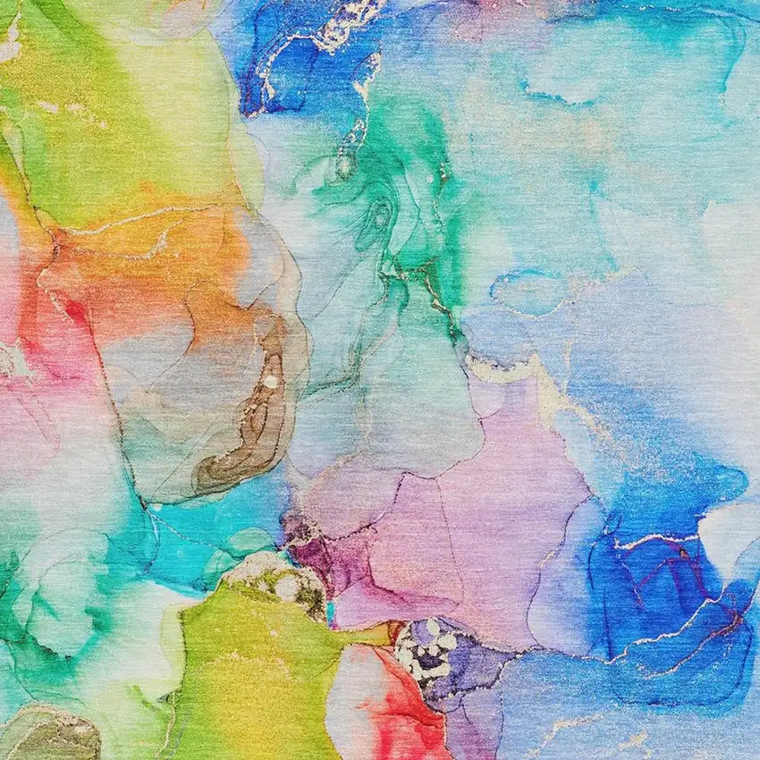 Blue Green And Purple Abstract Washable Area Rug With UV Protection Photo 8