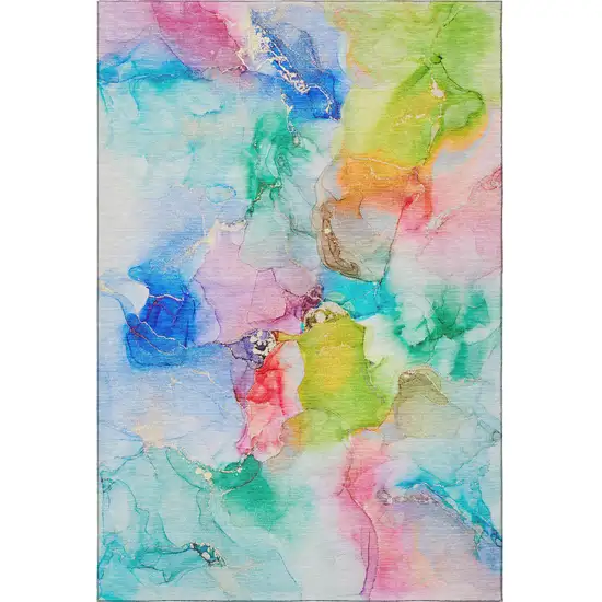 Blue Green And Purple Abstract Washable Area Rug With UV Protection Photo 5