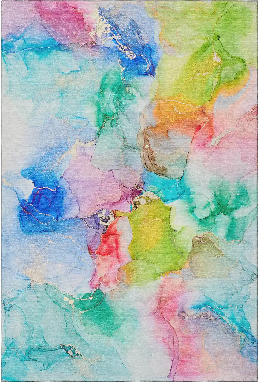 Blue Green And Purple Abstract Washable Area Rug With UV Protection Photo 5