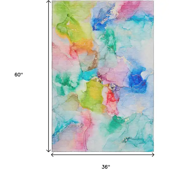 Blue Green And Purple Abstract Washable Area Rug With UV Protection Photo 3